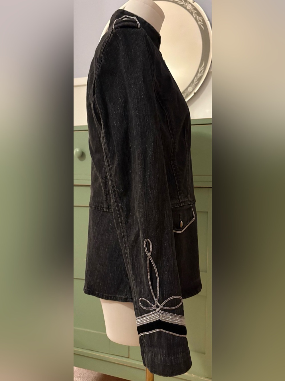 Ralph Lauren Military-Style Jacket - Black Wash Denim w Ornate Soutache Trim (6) - Picture 4 of 14